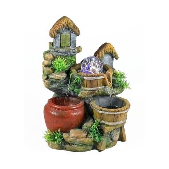 Fonte Resina Casa/Cascata Com Luz 20X17X27Cm