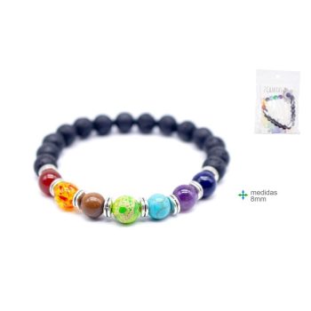 Pulseira 7 Chakras Pedra Vulcânica 8Mm