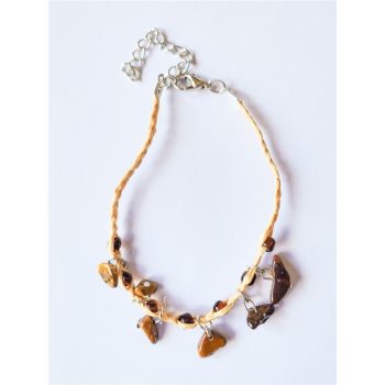 Pulseira Ráfia Pedra Olho Tigre 20Cm
