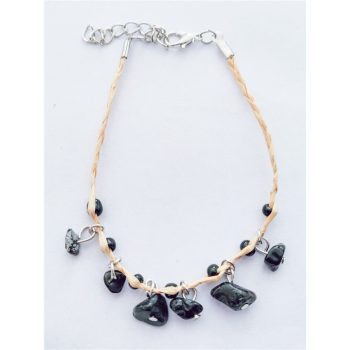 Pulseira Ráfia Pedra Obesidiana Nevada 20Cm