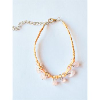 Pulseira Ráfia Pedra Quartz Rosa 20Cm