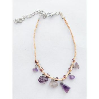 Pulseira Ráfia Pedra Ametista 20Cm