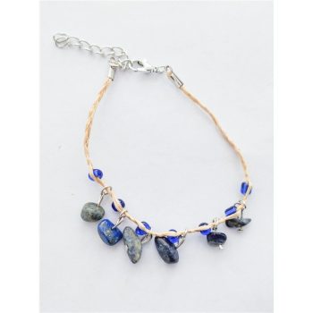 Pulseira Ráfia Pedra Lapiz Lazuli 20Cm