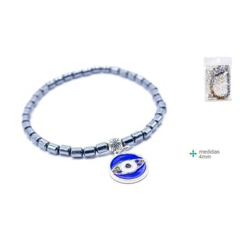 Pulseira Pedra Hematite/Olho Turco 4Mm
