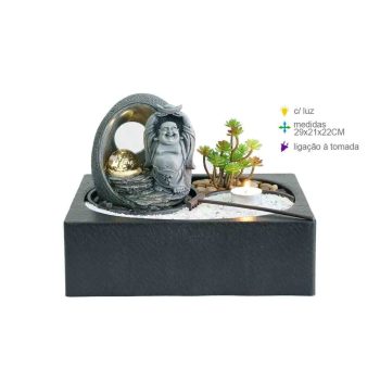 Fonte Resina Jardim Zen Buda Luz 29x21x22cm