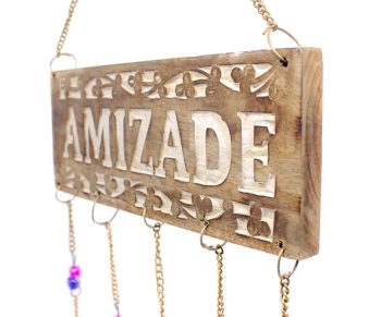 Placa Madeira Amizade 10x25cm