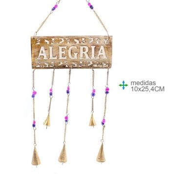 Placa Madeira Alegria 10x25cm