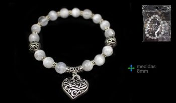 Pulseira Pedra Selenite/Coração 8mm