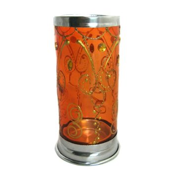 Porta Vela 7 Dias Vitral Laranja +/-18Cm