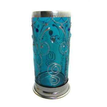 Porta Vela 7 Dias Vitral Azul +/-18Cm