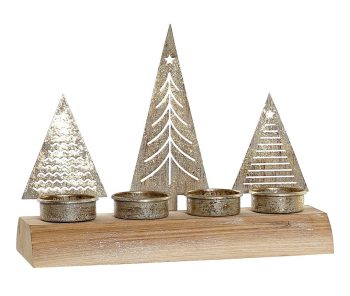 Porta Velas Madeira Metal Dourado 23X8X17Cm