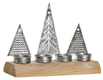 Porta Velas Madeira Metal Prateado 23X8X17Cm