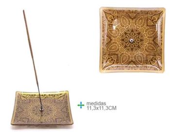 Porta Inc Vidro Quadrado Mandala 11Cm