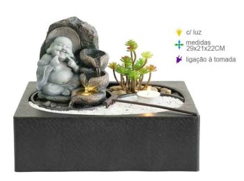 Fonte Resina Jardim Zen Buda Luz 29X21X22Cm