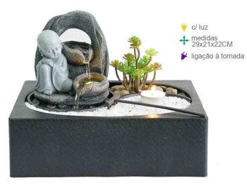 Fonte Resina Jardim Zen Monge Luz 29X21X22Cm