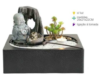 Fonte Resina Jardim Zen Buda Luz 29X21X22Cm