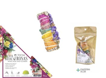 Tocha Sálvia Branca C/7 Rosas Def. 9Cm