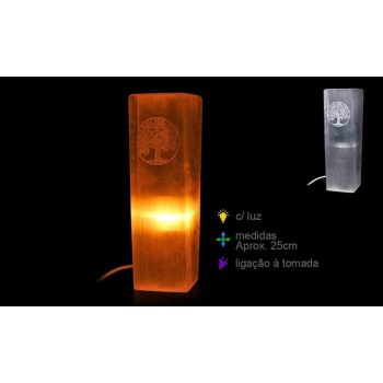 Candeeiro Selenite Torre Árvore Vida 25cm