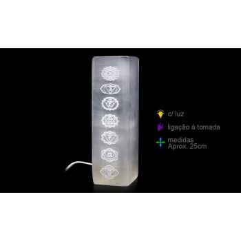 Candeeiro Selenite Torre 7 Chakras 25cm