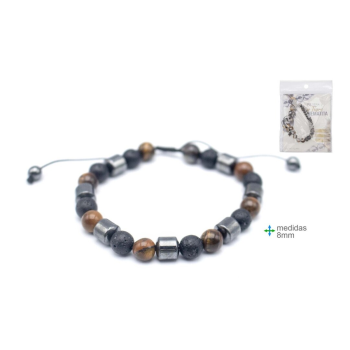 Pulseira Olho Tigre e Hematite 8mm