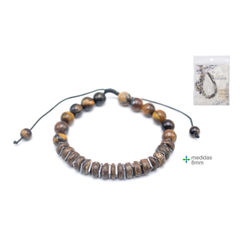 Pulseira Olho Tigre e Hematite 8mm