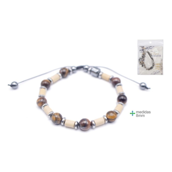 Pulseira Olho Tigre e Hematite 8mm