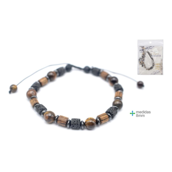 Pulseira Olho Tigre e Hematite 8mm