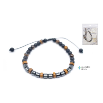 Pulseira Olho Tigre e Hematite 6mm