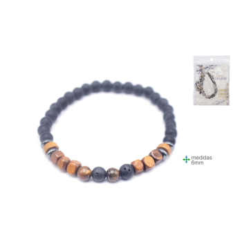 Pulseira Olho Tigre e Hematite 6mm